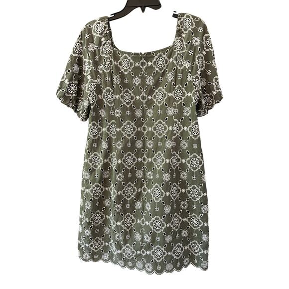 Talbots Green Embroidered Puff Sleeve Dress Size 10 Boho‎ Eyelet Floral Shift - Picture 7 of 9